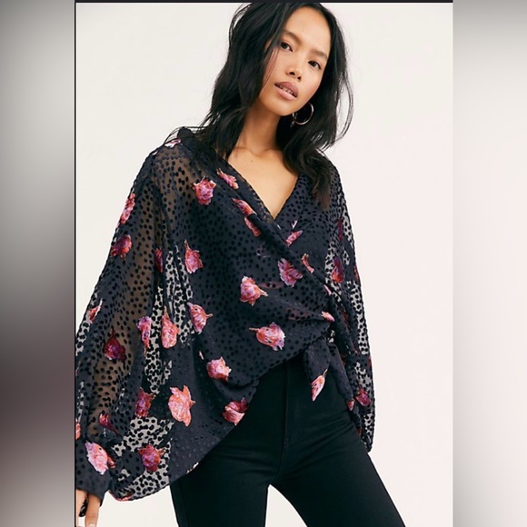 Free People Allure Velvet Tie Front Kimono - Picture 1 of 6